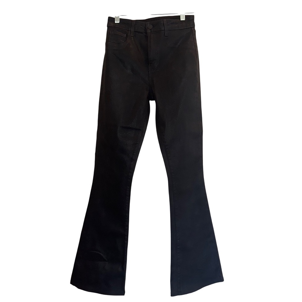 L'AGENCE Marty High Rise Flare in Noir Coated, Black, Size 25